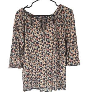 Lucky Brand Blue & Pink Multicolor Cotton Blend Blouse Women Sz M